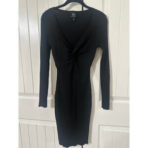 Derek Heart Black Ribbed Knit Twist Front Bodycon Midi Dress Long Sleeve Size M